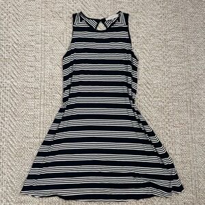 LOFT Navy Blue White Striped Skater Dress Sleeveless Keyhole Back XS